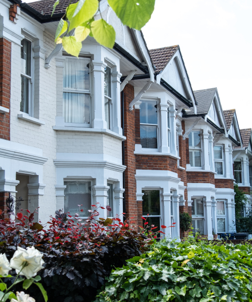 Row of typical British terraced houses